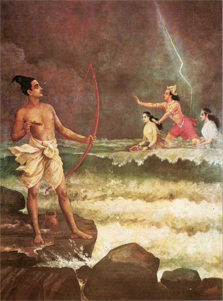 Sri Rama Conquers Varuna by Raja Ravi Varma